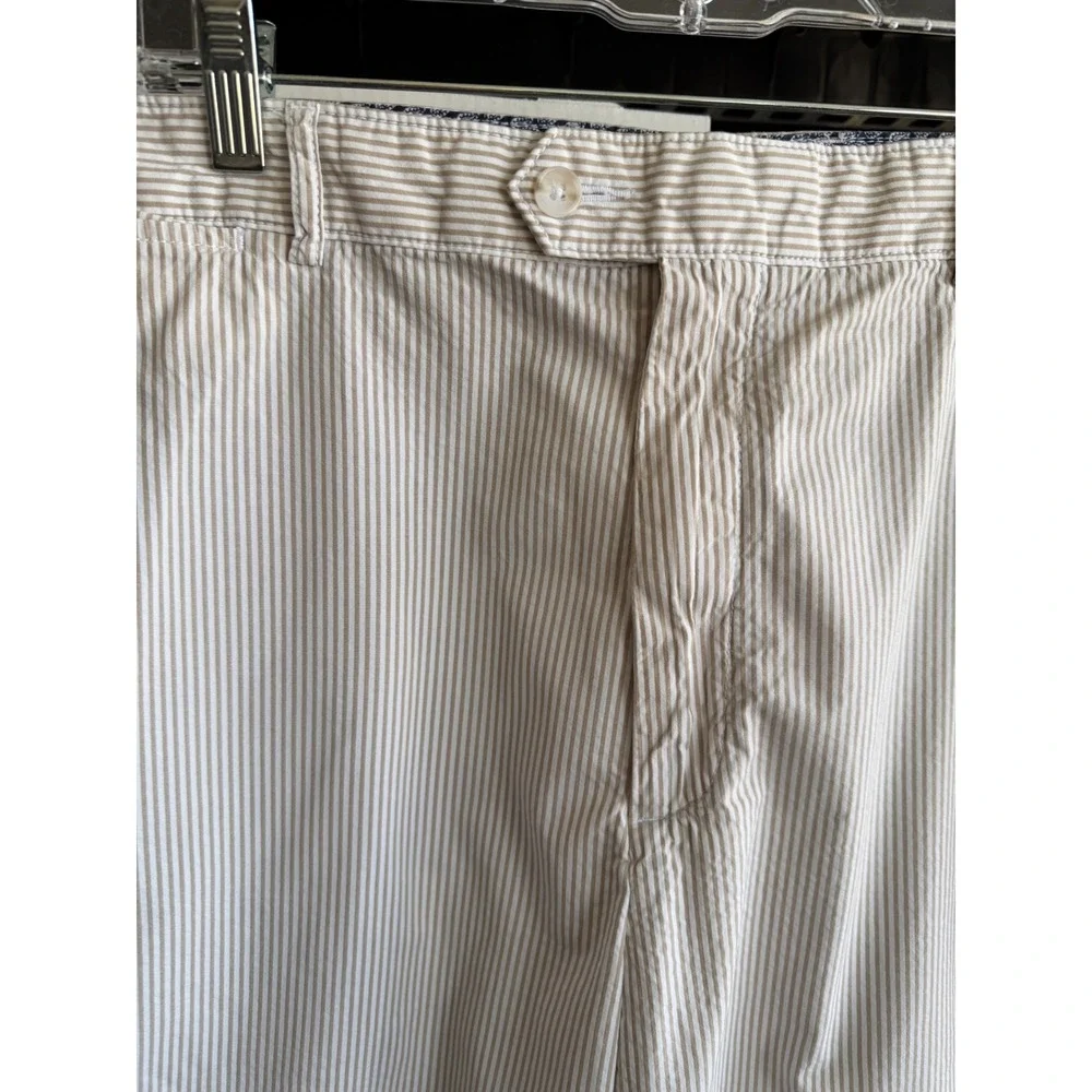 Cremieux Mens Tan White Seersucker Striped Cotton Shorts Size 40 Prep Coastal